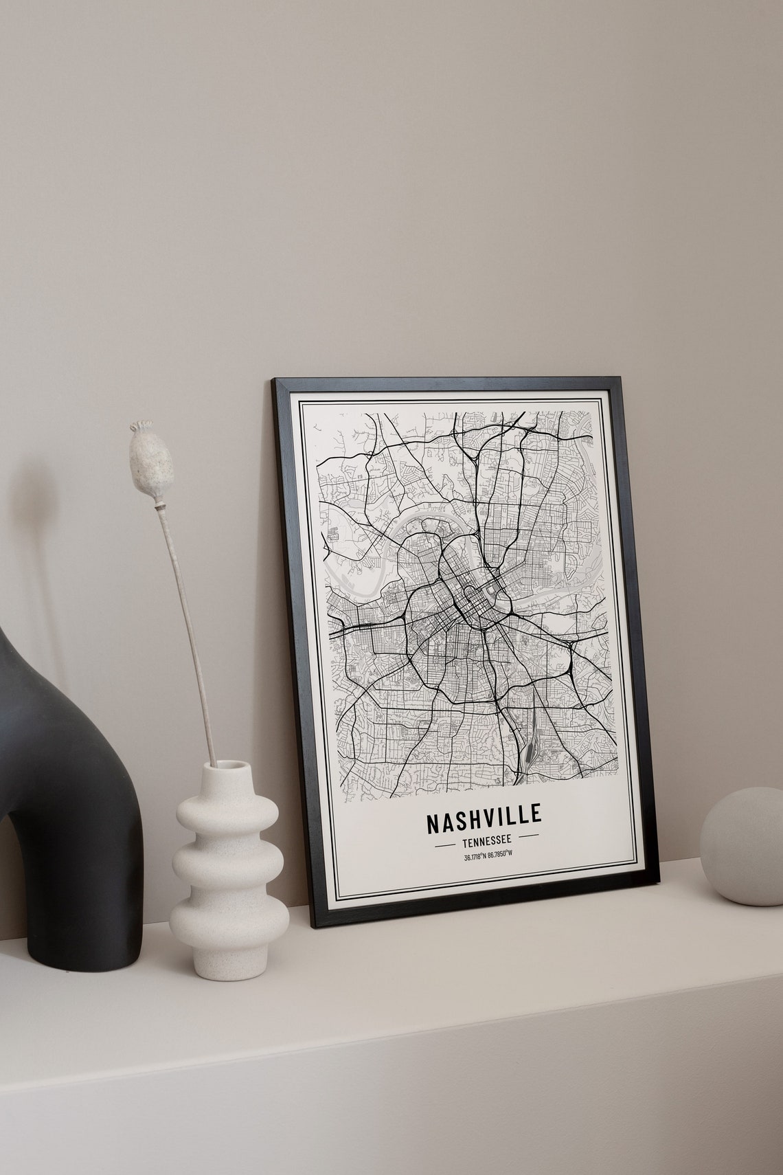 Nashville Tennessee Black and White Minimalist City Map Poster - Image 3