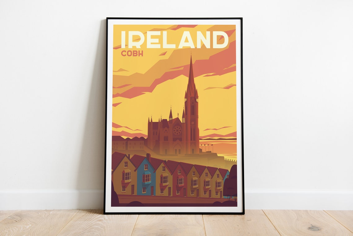 Ireland Cobh Travel Poster Ireland Cobh Wall Art Ireland Travel Print Ireland Wanderlust Poster Ireland Colorful Travel Illustration Art