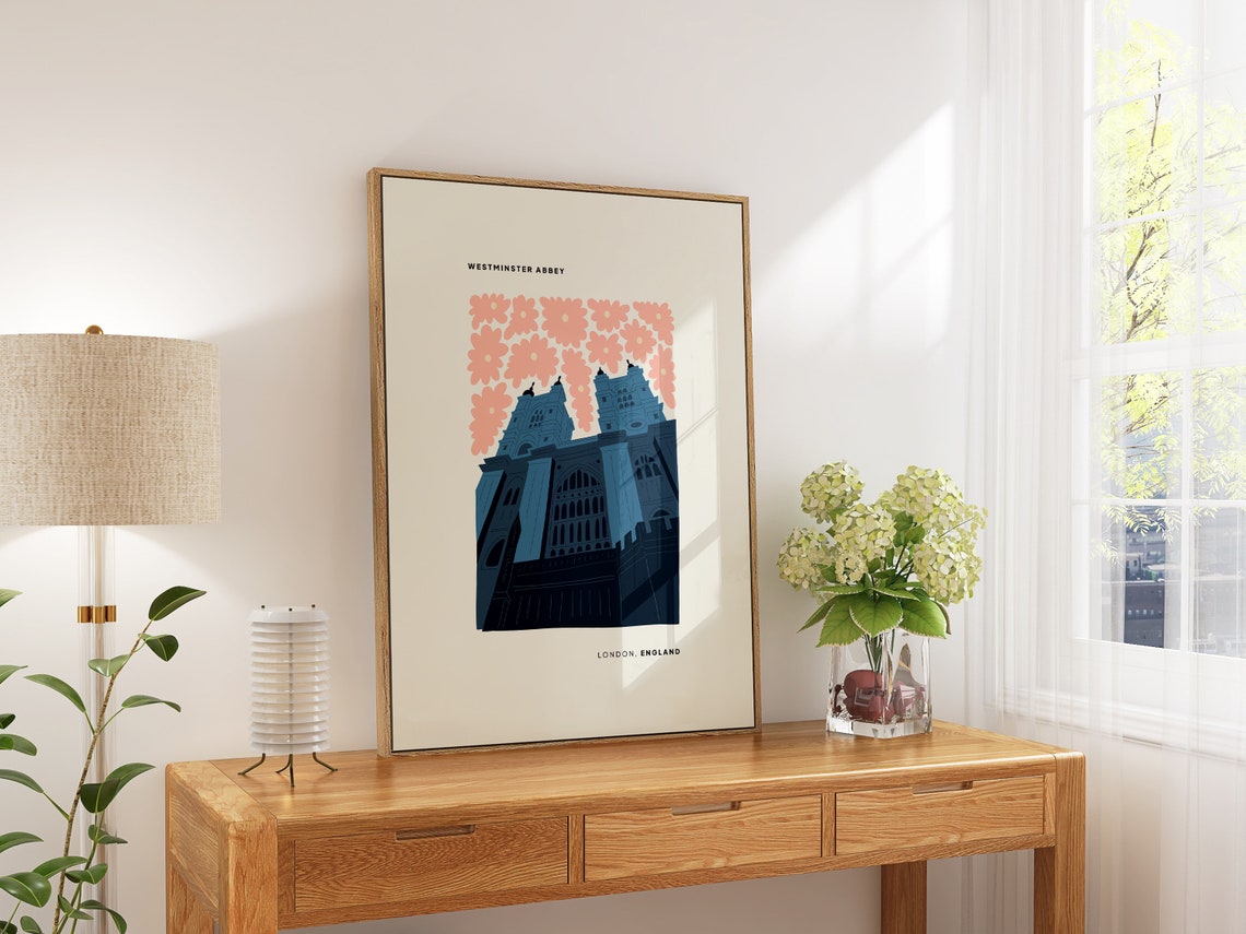 Westminster Abbey London England Minimalist Floral Art Poster - Image 5