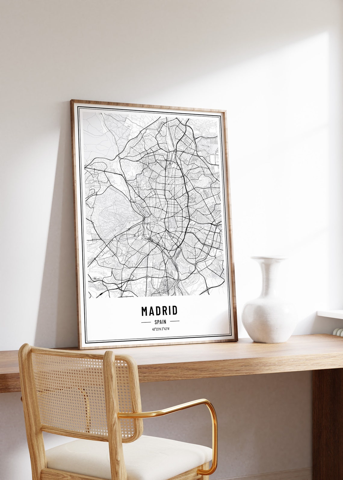 Madrid Spain Minimalist Black White City Street Map Art Poster - Image 4