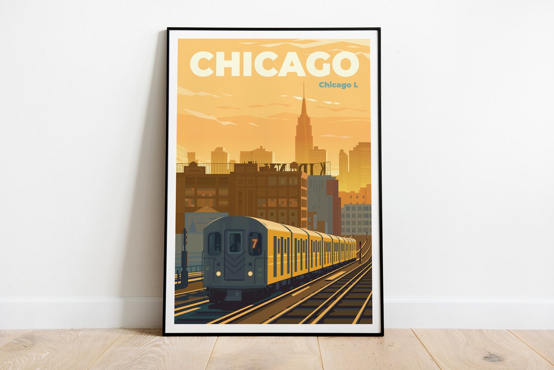 Chicago Illinois Travel Poster Chicago Gallery Wall Art Chicago Travel Print Chicago Wanderlust Poster Chicago Travel Illustration Print