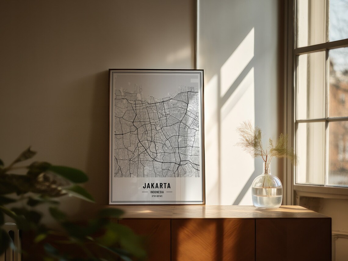 Jakarta Indonesia Minimalist Black White City Street Map Poster - Image 4