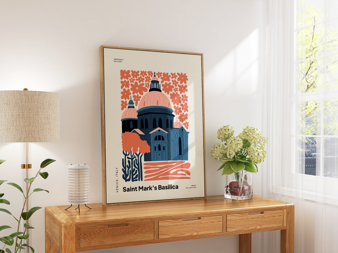 Saint Marks Basilica Venice Italy Coral Domes Floral Art Poster - Image 3
