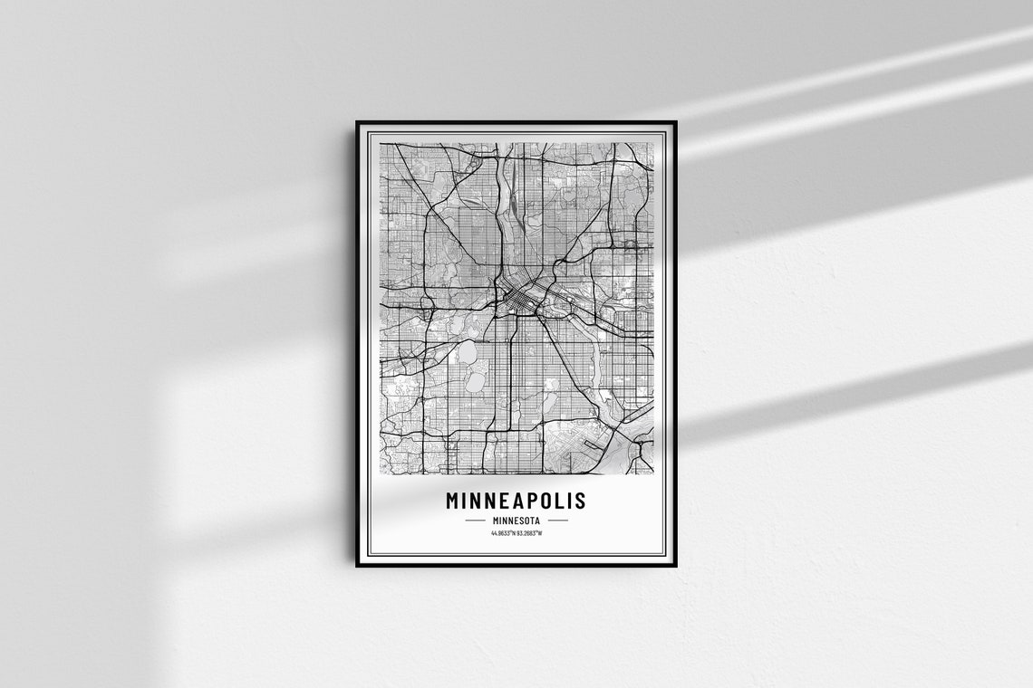 Minneapolis Minnesota Black and White Minimalist City Map Poster - Image 4