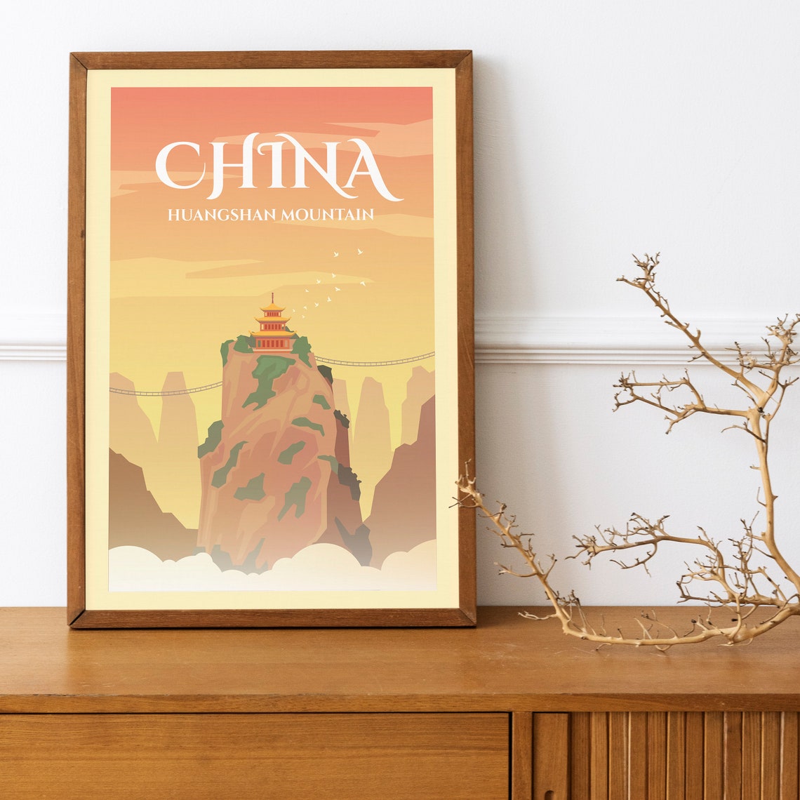 China Huangshan Mountain Travel Poster China Huangshan Mountain Travel Print China Travel Gift Poster China Travel Illustration - Image 4