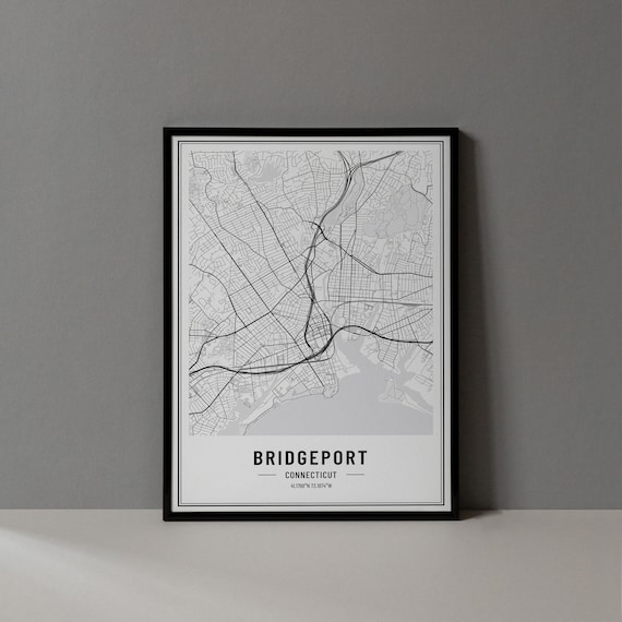 Bridgeport Connecticut Street Map Black and White Minimalist City Poster