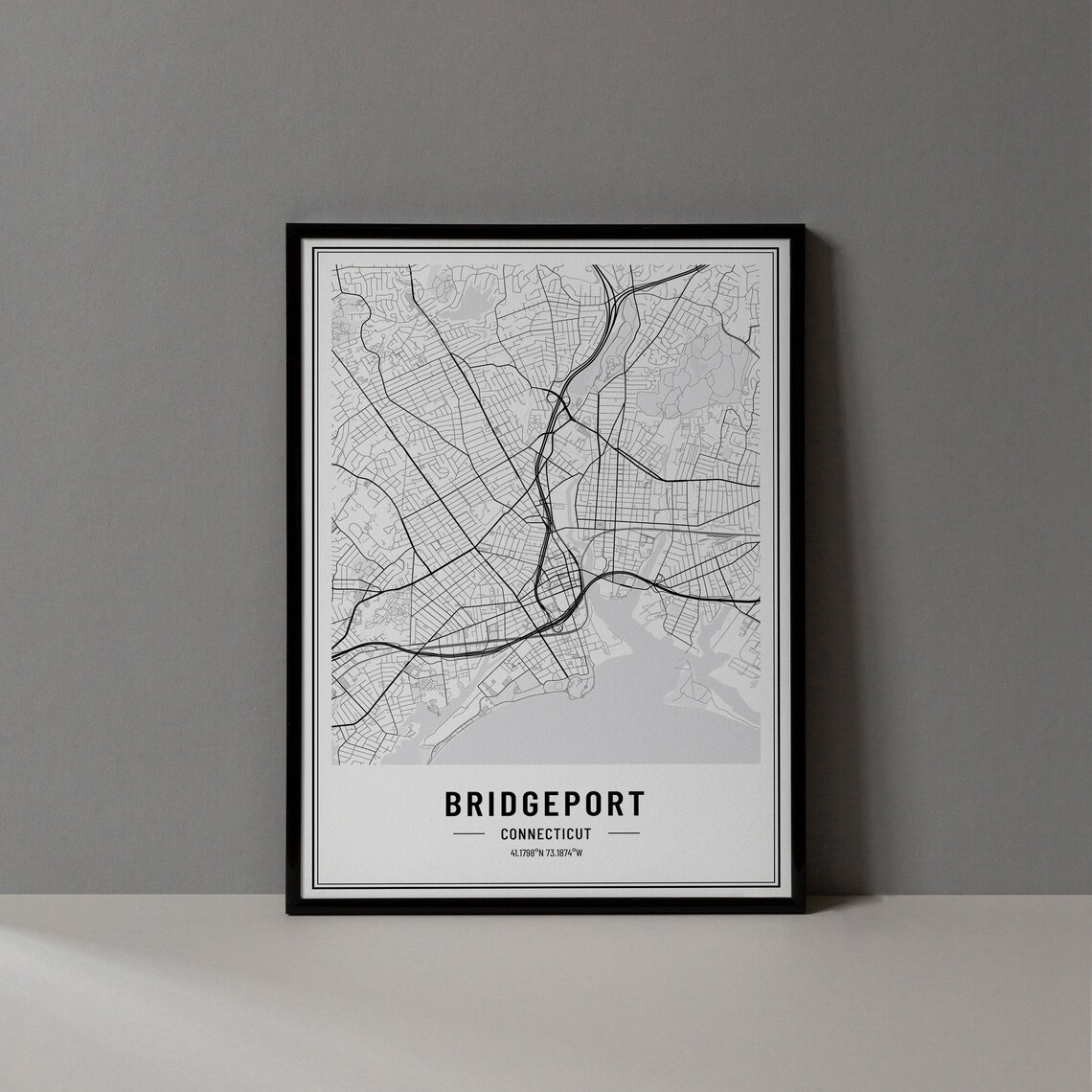 Bridgeport Connecticut Street Map Black and White Minimalist City Poster