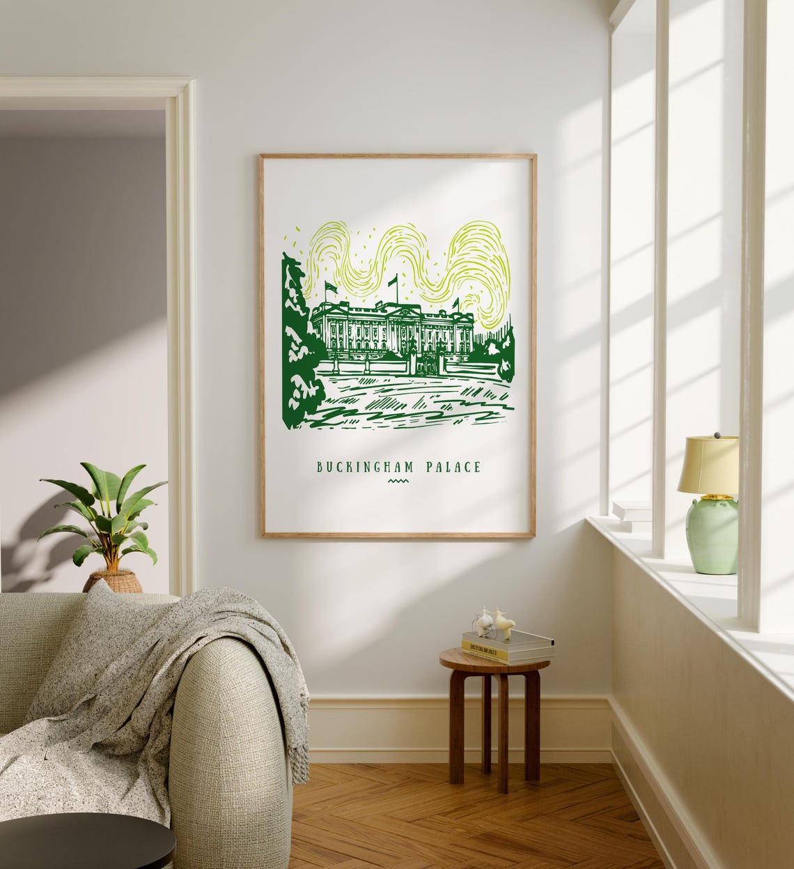 Buckingham Palace London Green Hand Drawn Illustration Poster - Image 6