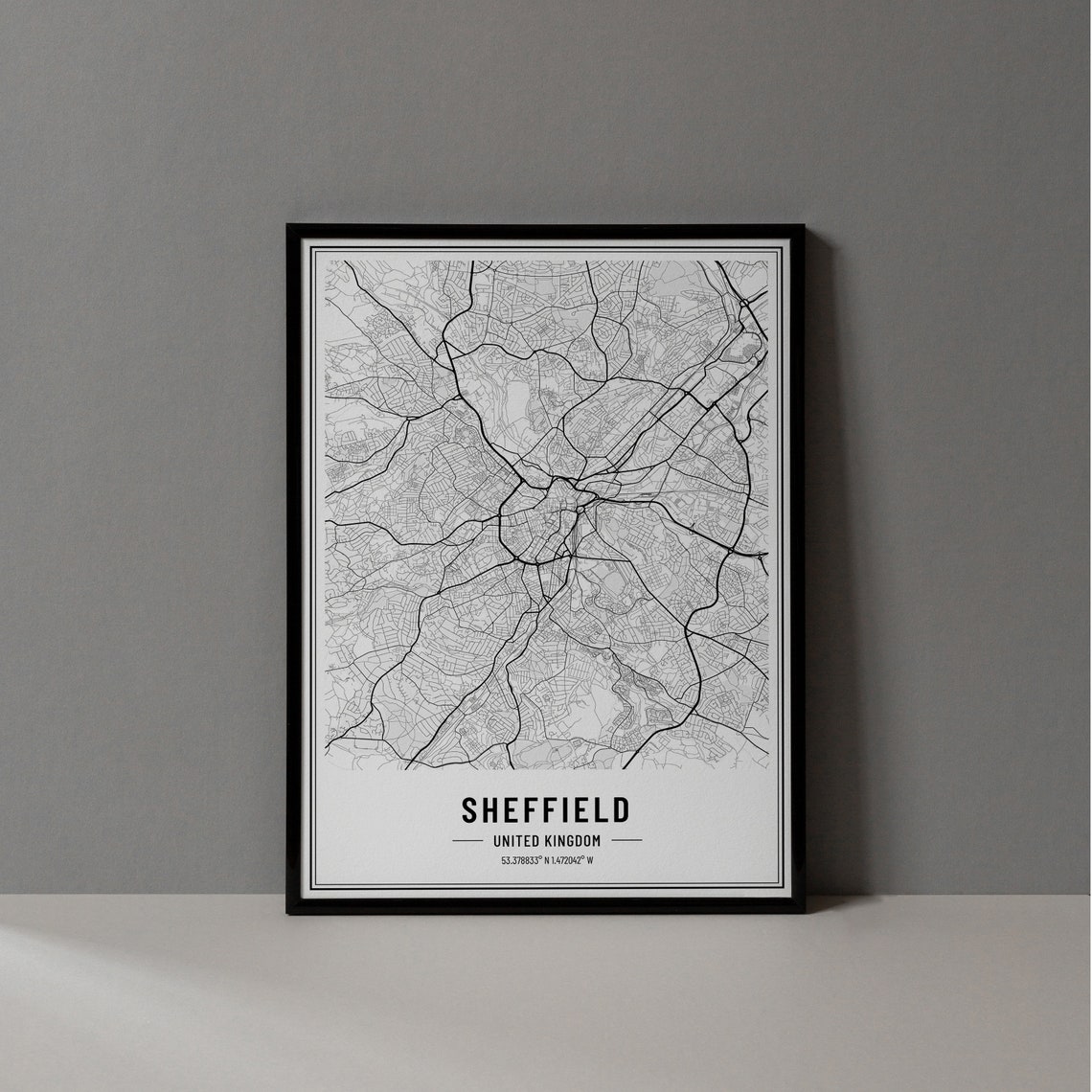 Sheffield UK Minimalist Black White City Street Map Art Poster