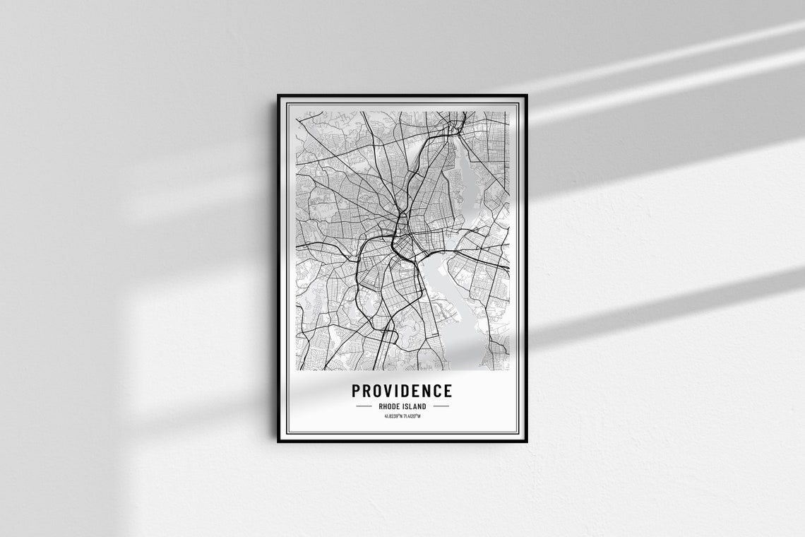 Providence Rhode Island Black and White Minimalist City Map Poster - Image 4