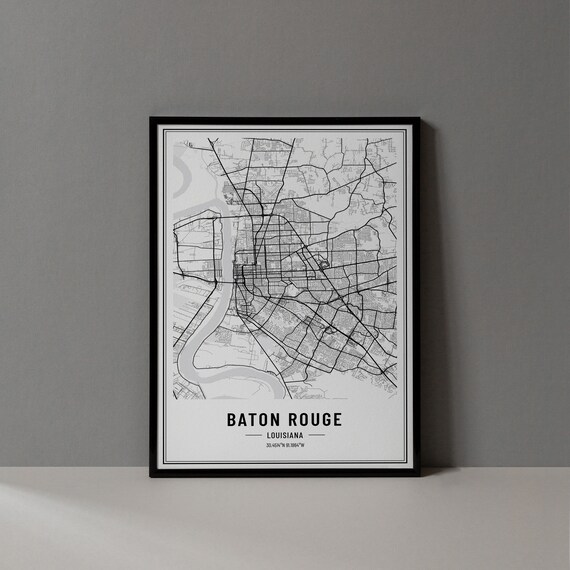 Baton Rouge Louisiana Street Map Black and White Minimalist City Poster