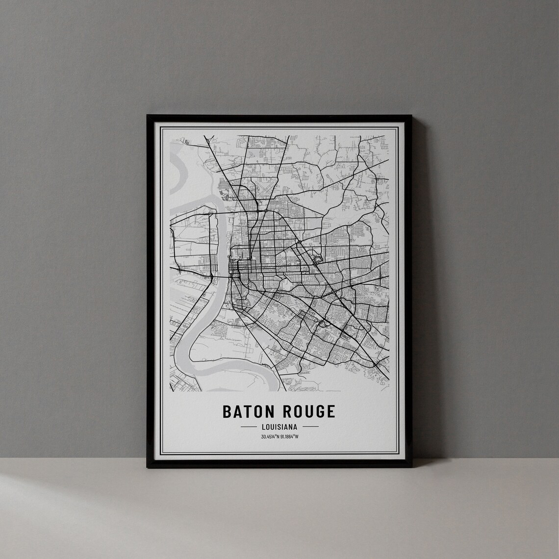 Baton Rouge Louisiana Street Map Black and White Minimalist City Poster