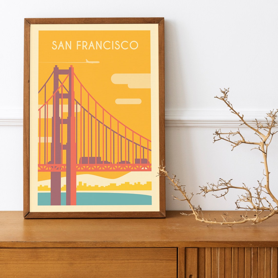 San Francisco Golden Gate Bridge Sunset Plane California Poster Art - Image 4