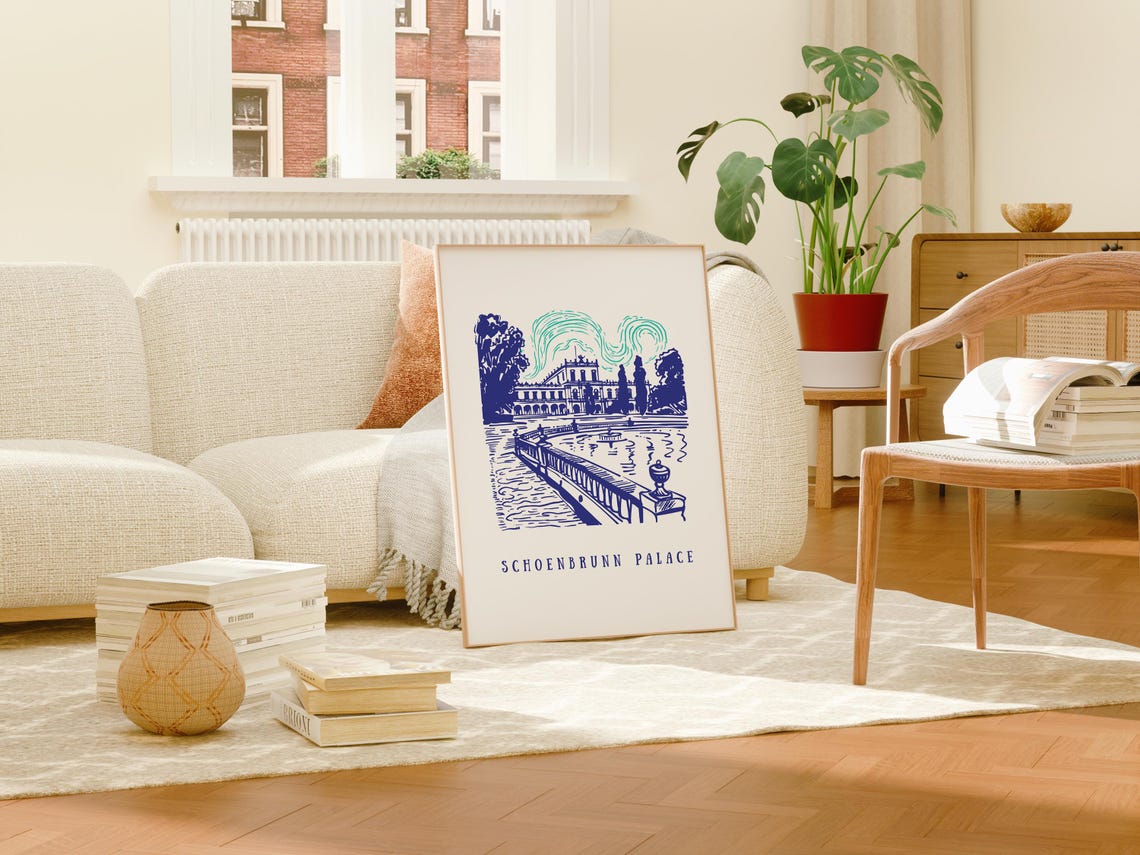 Schoenbrunn Palace Vienna Austria Blue Hand Drawn Illustration Poster - Image 4