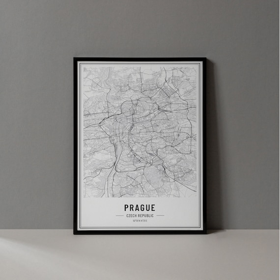 Prague Czech Republic Minimal Black and White City Map Poster