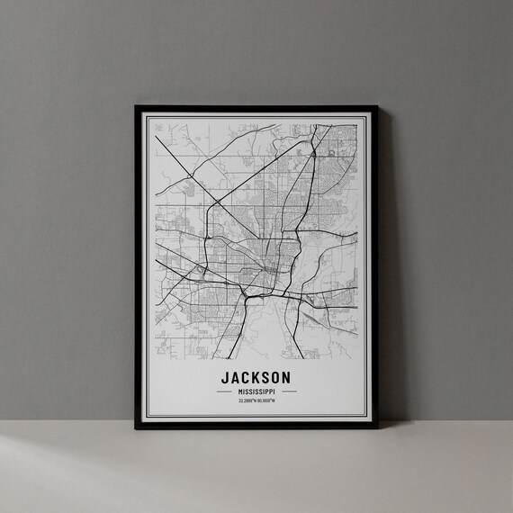 Jackson Mississippi Black and White Minimalist City Map Poster
