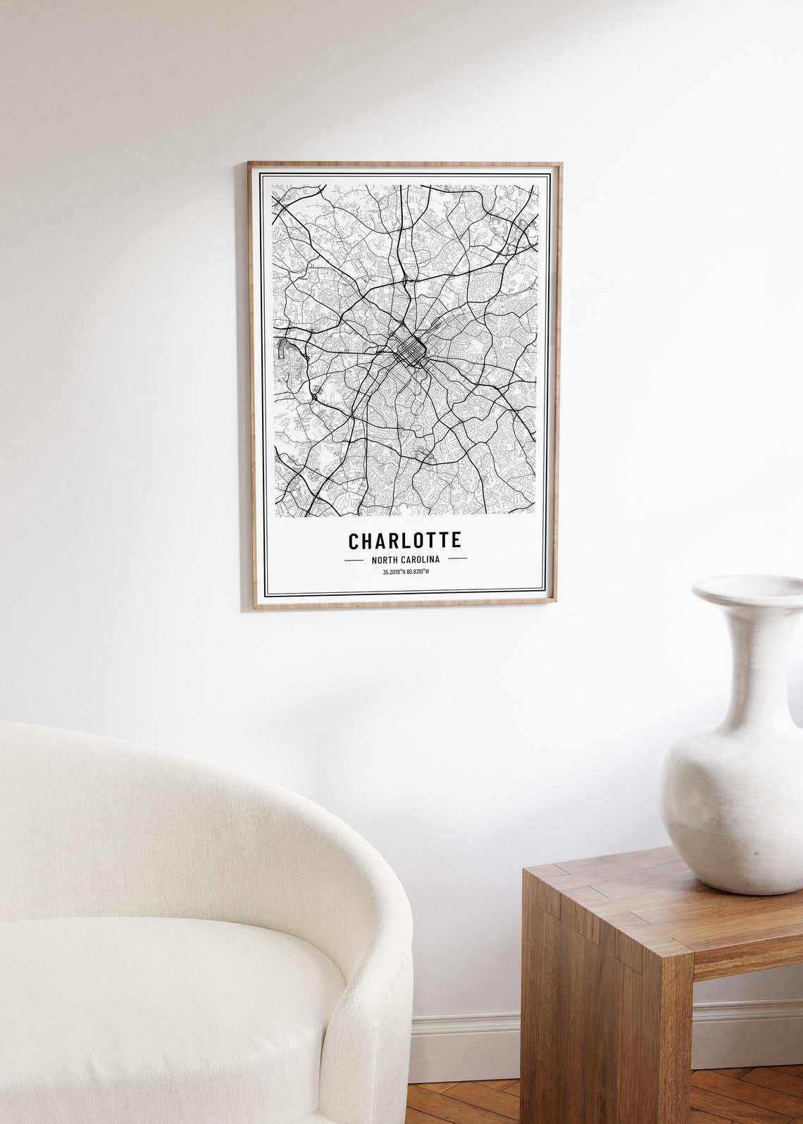 Charlotte North Carolina City Map Minimalist Line Art Wall Poster - Image 5