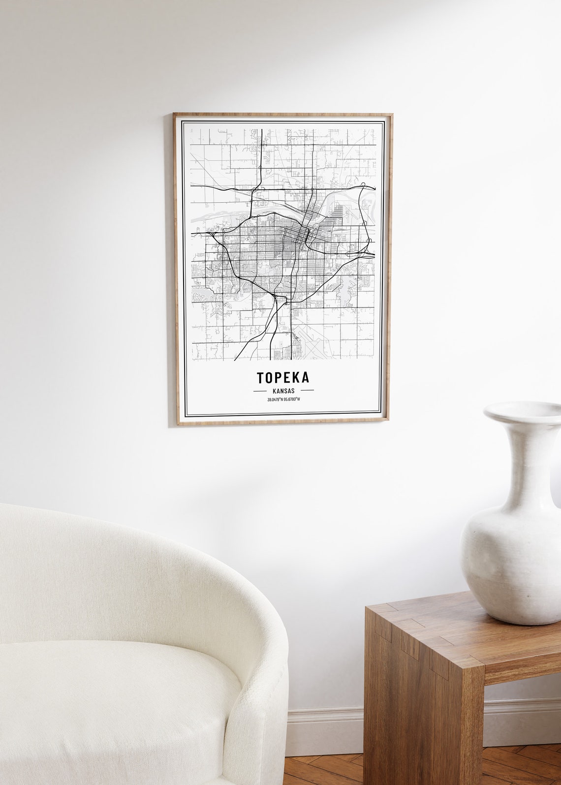 Topeka Kansas Modern Black and White Minimalist City Map Poster - Image 5