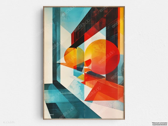 Geometric Color Interplay Original Midcentury Modern Minimalist Wall Art