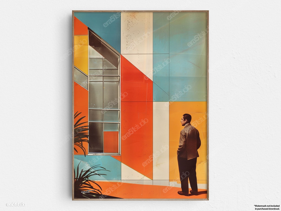 Contemplative Modernist Gaze Original Midcentury Modern Minimalist Wall Art