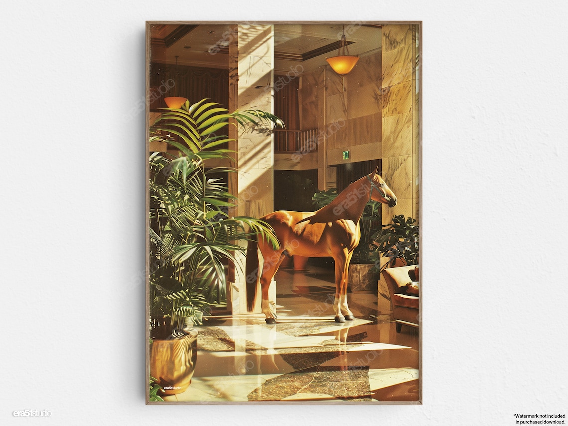 Horse In Hotel Lobby Mid-Century Minimalist Art Print
