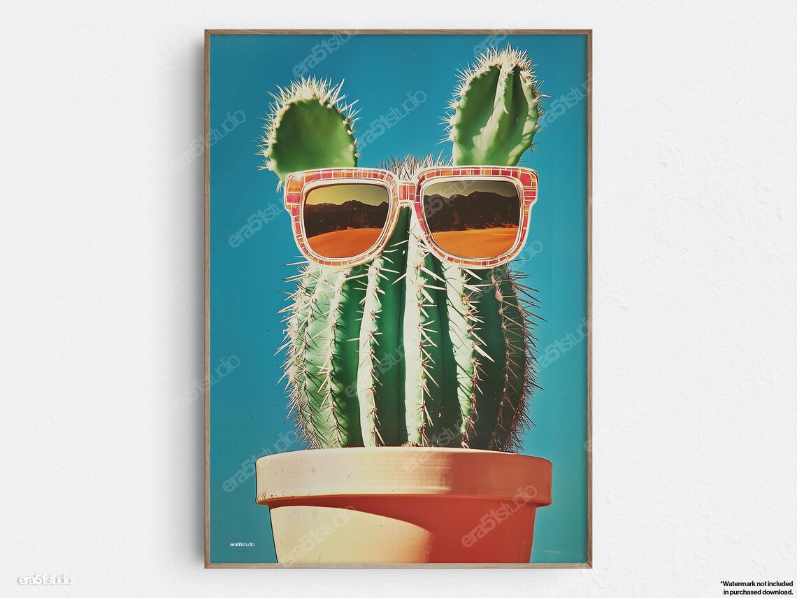 Cactus Bold Desert Art, Mid-Century Minimalist