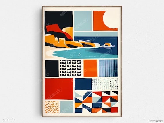 Coastal Abstract Collage Modern Midcentury Ocean Landscape Print