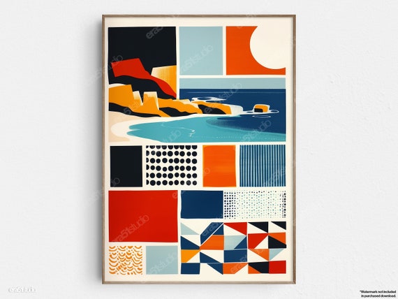 Coastal Abstract Collage Original Midcentury Modern Minimalist Wall Art