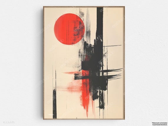Abstract Sunset Painting Original Midcentury Modern Minimalist Wall Art