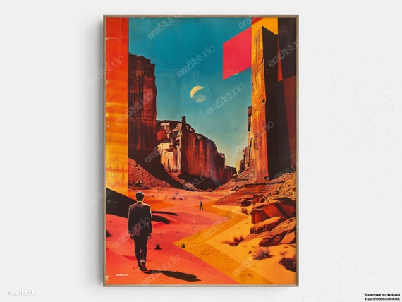Surreal Desert Odyssey Original Midcentury Modern Minimalist Wall Art