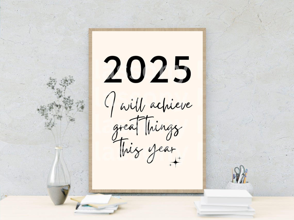 2025 I Will Achieve Great Things Bold Script Determined Goal Poster - Image 2