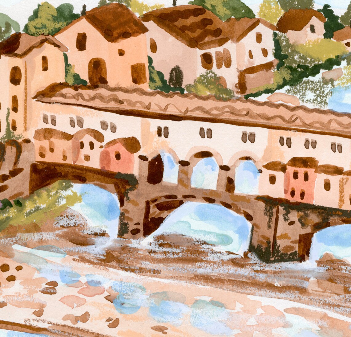 Florence Italy Watercolor Travel Poster, Seaside - Image 4