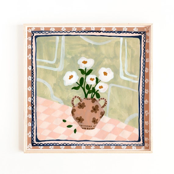 White Flowers in a Vase, Floral Art Print