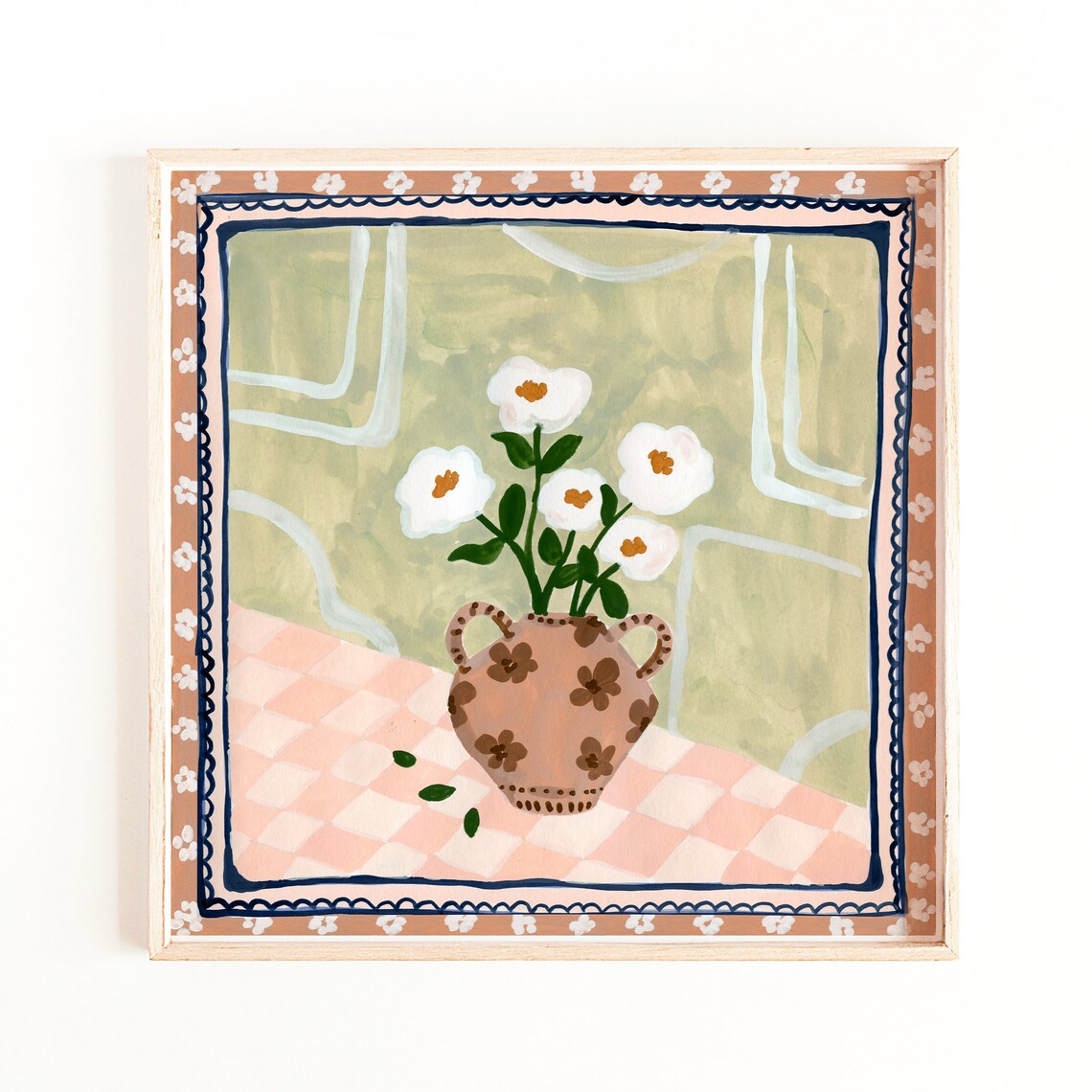 White Flowers in a Vase, Floral Art Print