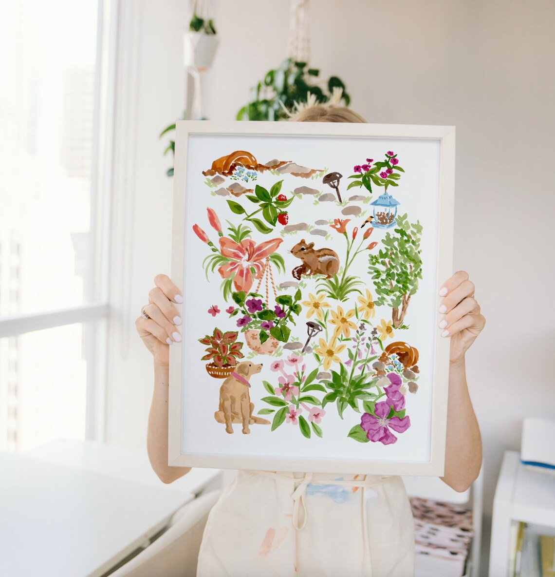 Animals In The Yard Botanical Watercolor Art Print - Image 4