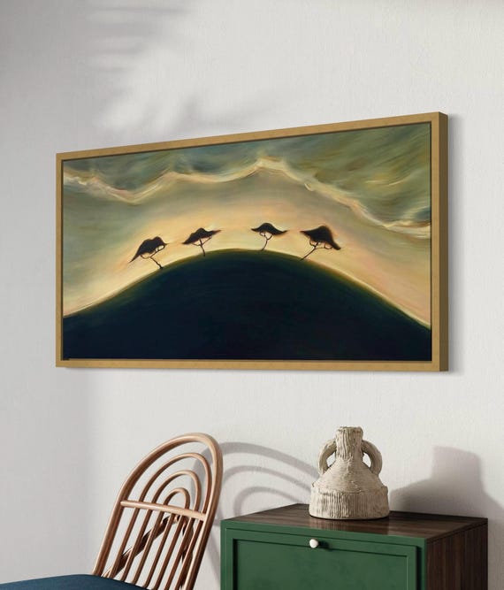 Sunset Trees Landscape Painting Modern Large Wall Art