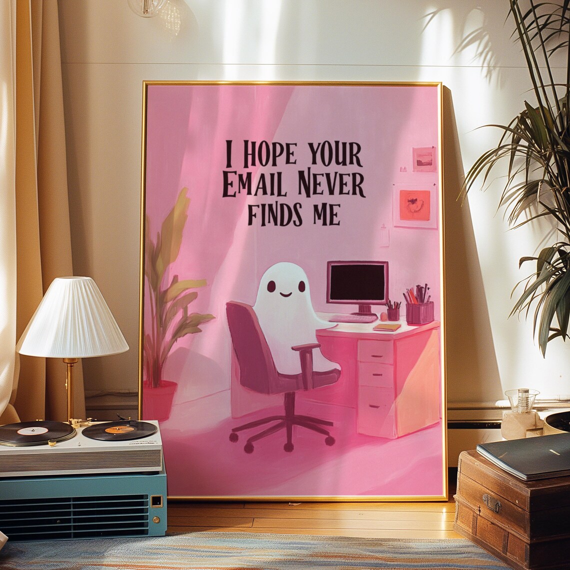 Pink Halloween Ghost Art Print, Office Decor - Image 3