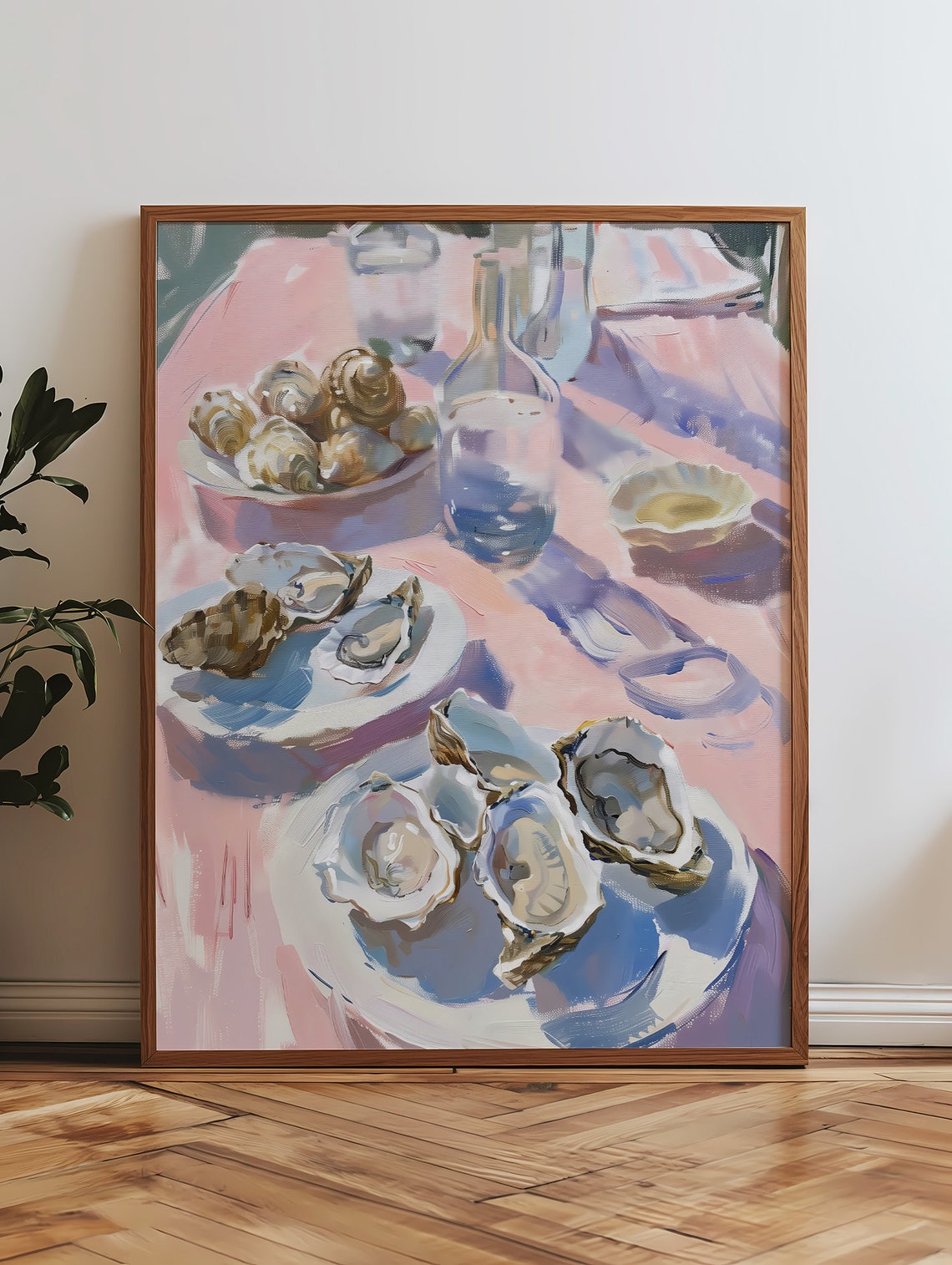 Fresh Oysters Seafood Table Pale Pink Impressionist Kitchen Art Print - Image 4