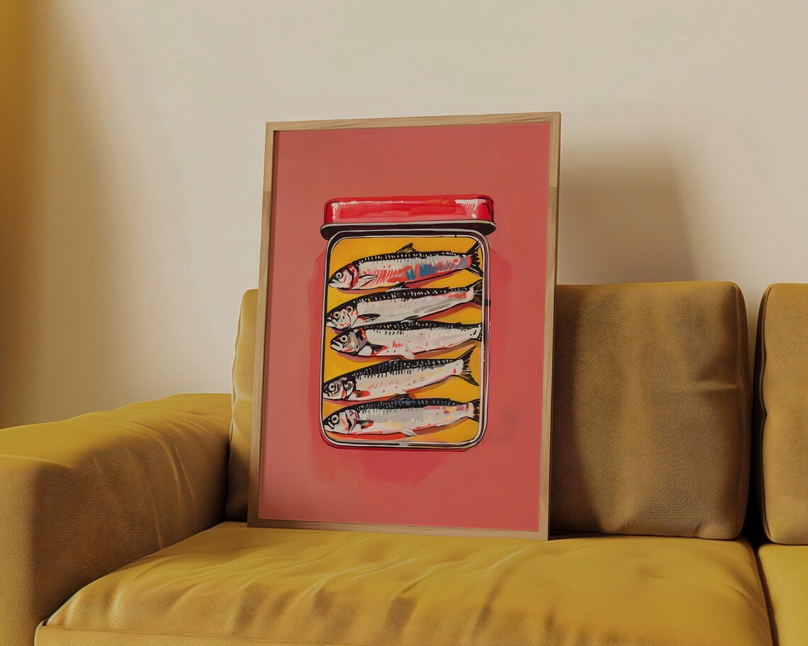 Pastel Pink Sardines Vintage Kitchen Art Print - Image 3