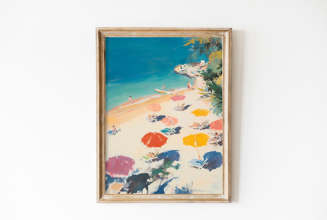 Retro Beach Print, Abstract Italy Coastal Decor