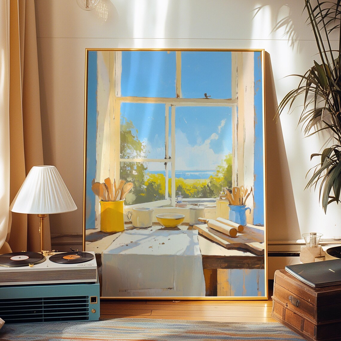 Sunny Country Kitchen Window Ocean View Bright Farmhouse Art Poster - Image 3
