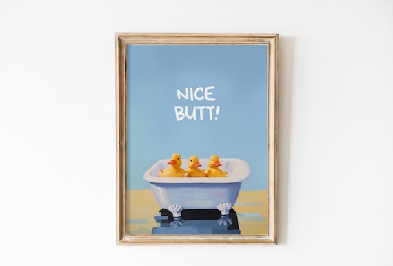 Dusty Blue Nice Butt Bathroom Poster, Funny Poster