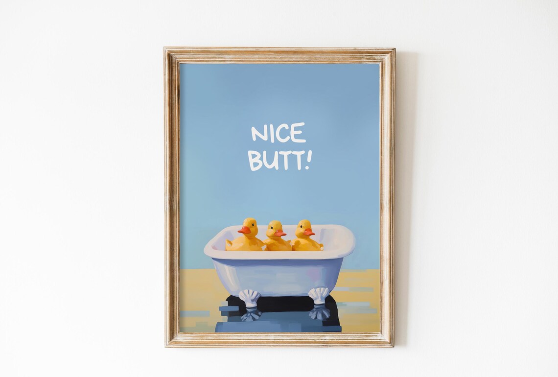 Dusty Blue Nice Butt Bathroom Poster, Funny Poster