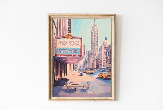 Retro New York Vintage Travel Poster, Cityscape Art Print