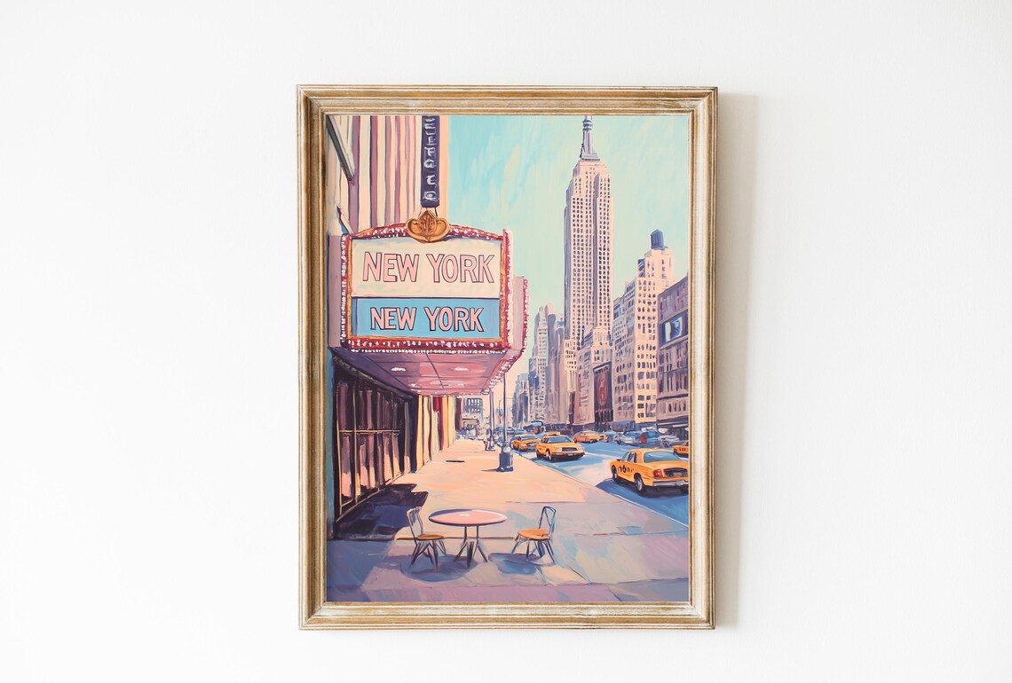 Retro New York Vintage Travel Poster, Cityscape Art Print