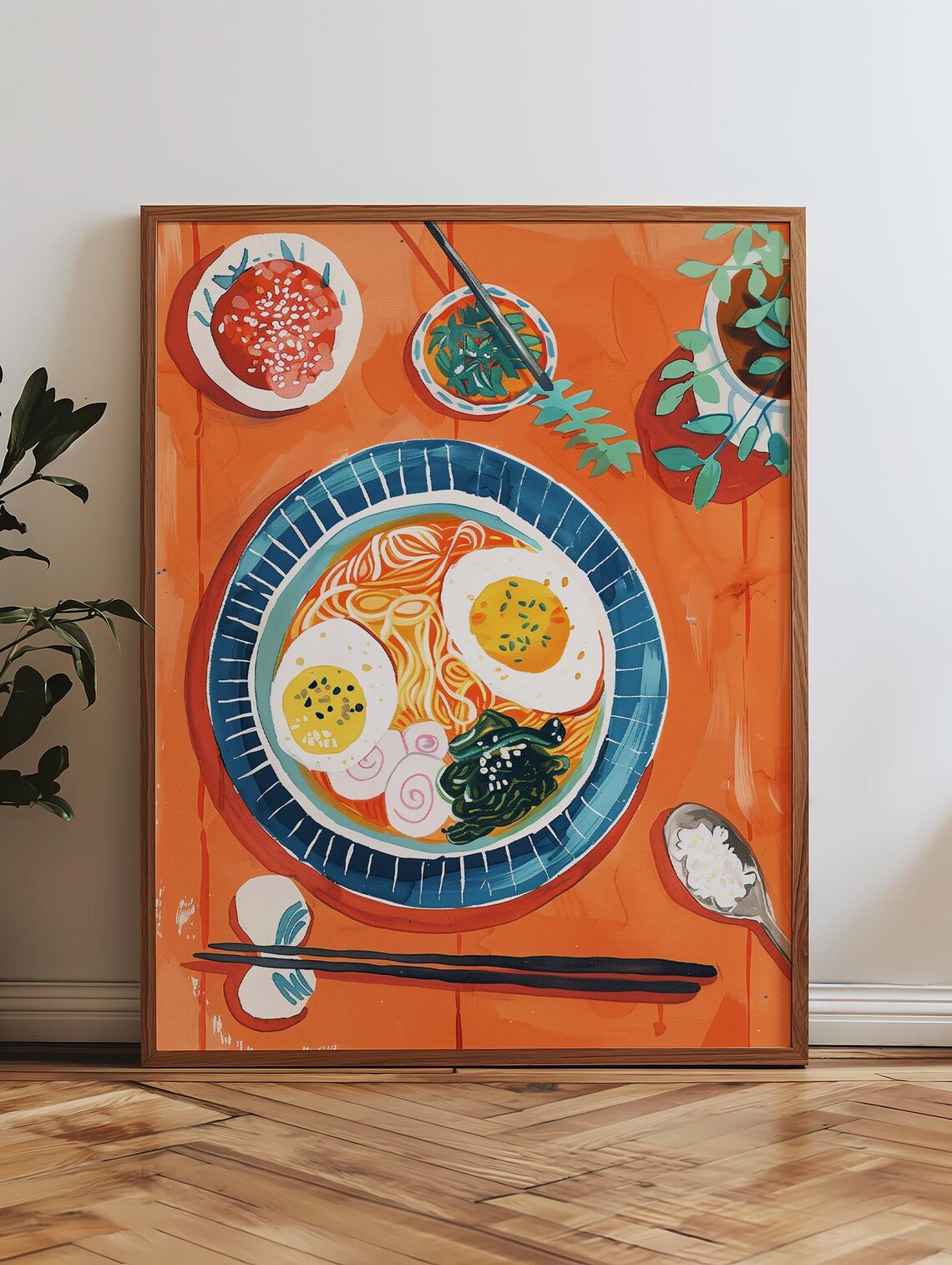 Japanese Ramen Bowl Flatlay Cute Orange Asian Kitchen Food Art Poster - Image 4