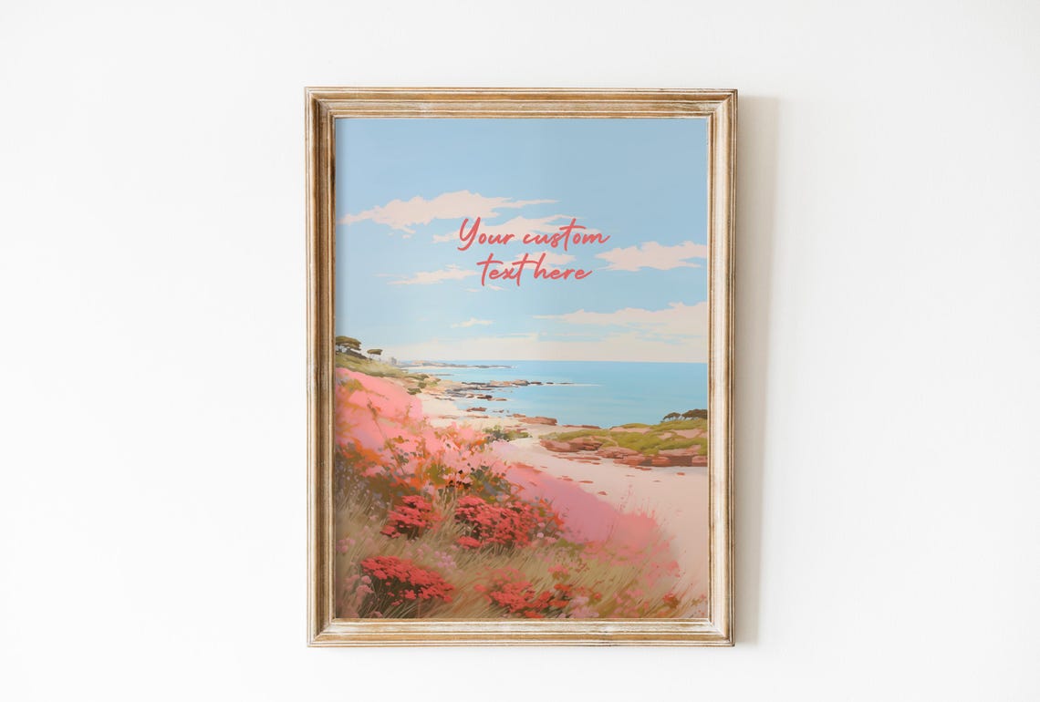 Custom Text Pink Coastal Landscape Personalized Gift Quote Poster