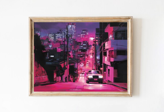Tokyo Night Cityscape Retro Travel Poster, Japan