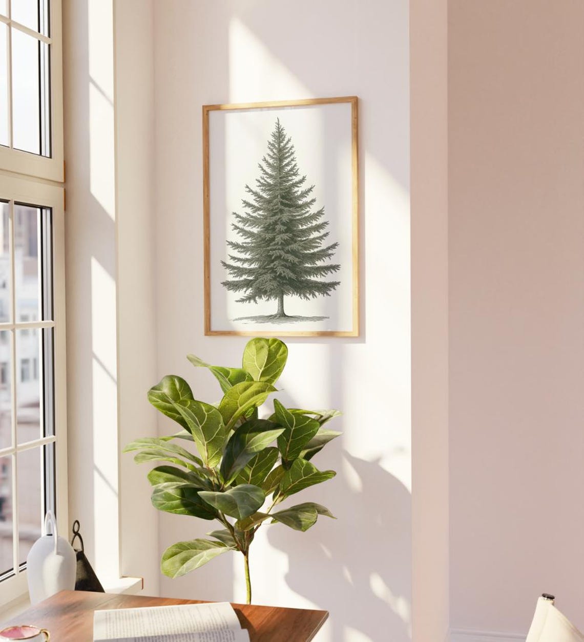 Lone Evergreen Fir Tree Minimal Botanical Study Neutral Holiday Poster - Image 2
