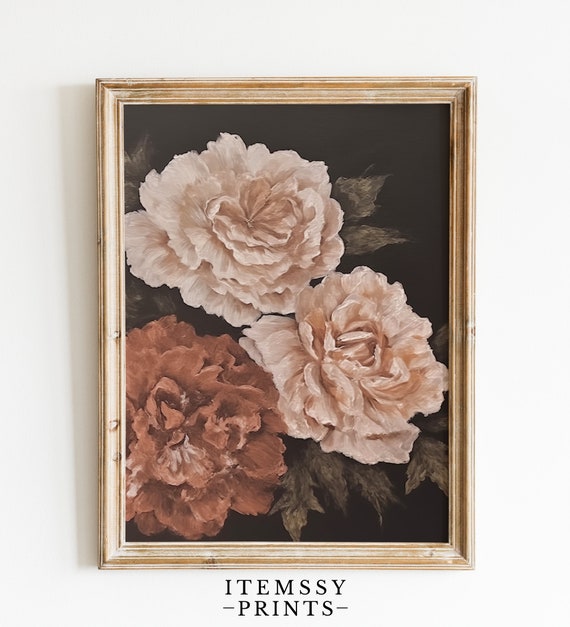 Peony Wall Art Moody Dark Flower Print Antique Art Print Vintage Flower Still Life Painting Dark Academia Home Decor